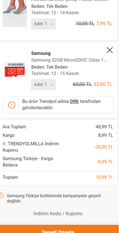 Samsung 32GB MicroSDHC Class 10 Evo Plus Hafıza Kartı - 33TL