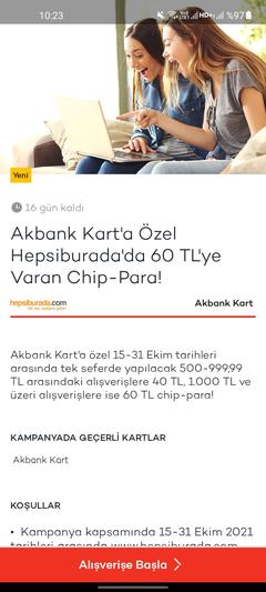 Akbank Kart Hepsiburada 60 TL ye Varan Chippara!