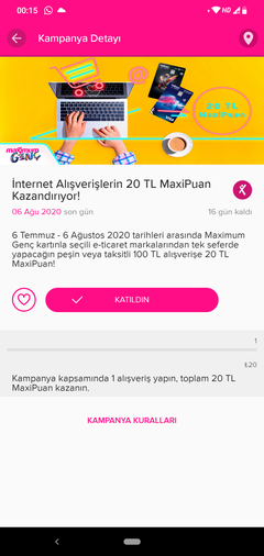 Maximum Genç Market Alışverişi 50/10 maxipuan Ağustos