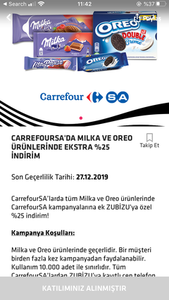 CarrefourSA çikolata 1+1 27 Aralık 2019