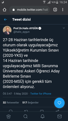 Osym Başkanı:Sınava dezenfektan ve maske dağıtılacak,Sıralar Sosyal mesafeye uygun olucak dedi