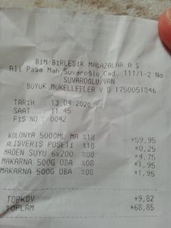 Marmara 5 litre kolonya 60 lira (Bim)