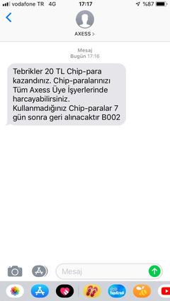 Axess e-ticaret 100/20 puan (kişiye özel) 17:00-22:00 arası