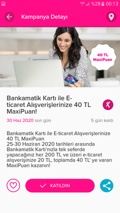 Bankamatikkart Eticaret  200/20 toplamda 40 tl maxipuan (25-30haziran)