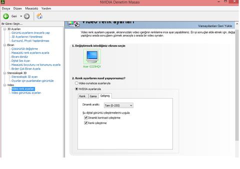 NVIDIA Renk, Parlaklık, Dynamic Range (HDR TV, RGB RANGE, BIT DEPTH)