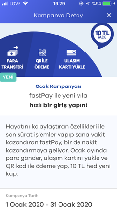 FastPay Ocak ayı 10 tl iade kampanyası