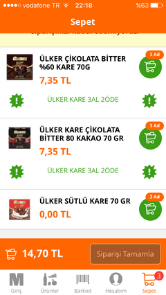 Ülker Kare Çikolatalarda 3al 2öde 1.60TL MİGROS