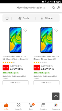 2599 TL Xiomi Redmi Note 9 Indirimmm Hepsiburada