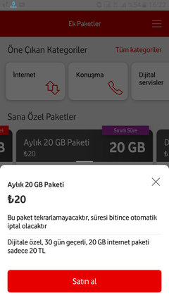 20 gb 20 tl Vodafone dijitale özel kampanyası