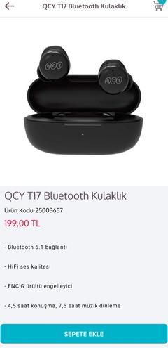 198 TL Qcy T17 Bluetooth 5.1 Kulak İçi Kulaklık