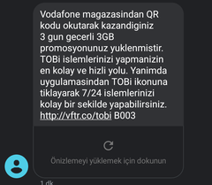 Vodafone 3 gün geçerli 3 GB hediye