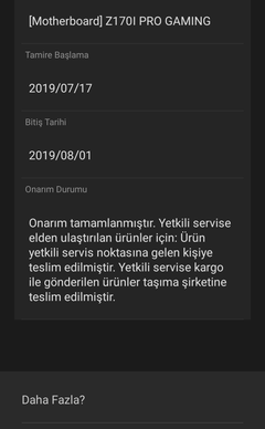 Sms infocomm Asus Servisi ve değişim durumu