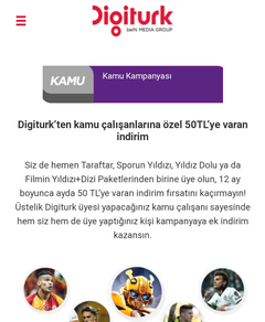 Digiturk’ten kamu çalışanlarına özel 50TL’ye varan indirim