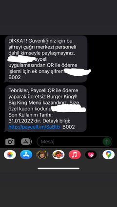 Paycell big king menü ve whooper menü hediye