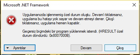 Microsoft .NET Framework HATAsı (HRESULT özel durum döndürüldü) acil yardım!