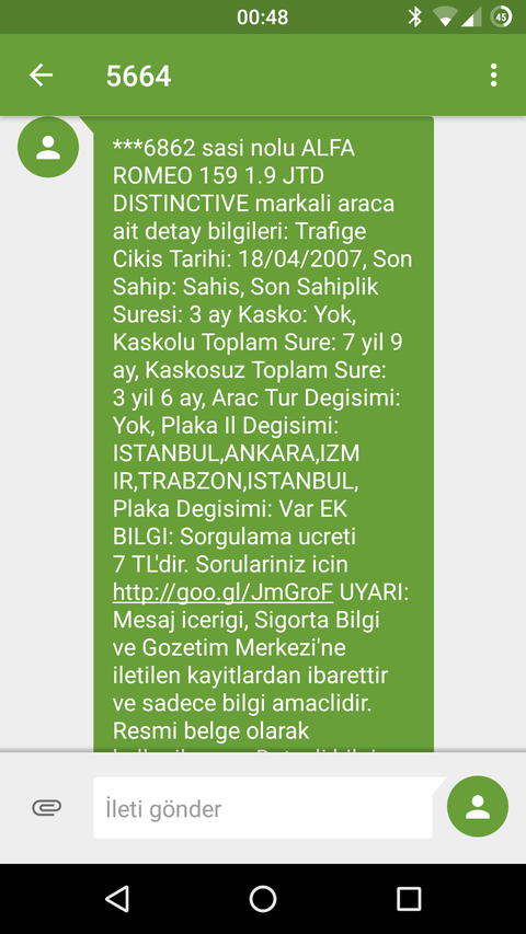 2007 model araçta 2006 tarihli kaza kaydı