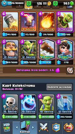 Clash Royale 12 Level Dengeli Full Efsanevili Hesap