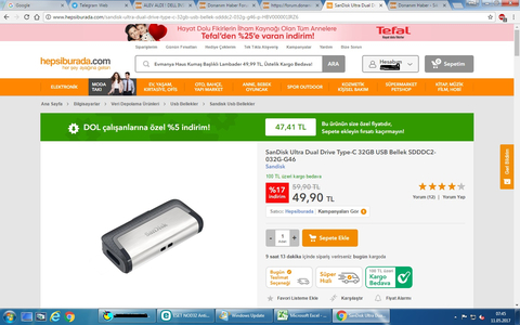 sandisk ultra dual drive 16 gb usb bellek 34 tl