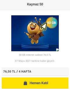 Turkcell - 50GB Her Yöne İnternet - 76,50TL