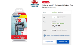 Gillette Mach 3 Turbo 5 Up 35,90 (Kuponla 25,90TL)