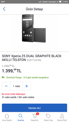Sony Xperia XZ Premium 2.849 TL Gittigidiyor&Teknosa