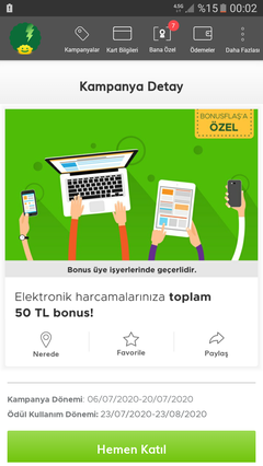 Garantibonus elektronik harcamalariniza 50 tl bonus