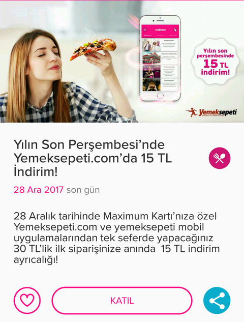 Yemek Sepeti 30 TL ye Anında 15 TL İndirim (Maximum Mobil İçerir)