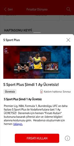 30 KASIM'A KADAR UZADI!!! Vodafone Üyelerine 1 Ay S Sport Plus Üyeliği Hediye