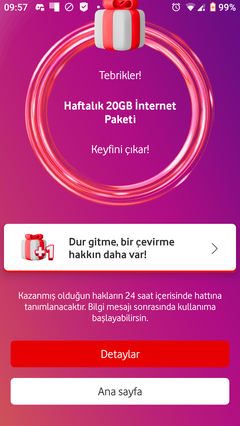 Vodafone Haftalık Çark hediyelerini buyrun yazalım