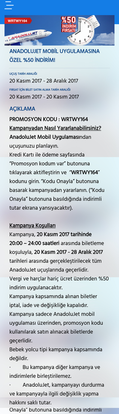 Anadolu Jet mobil uygulama yüzde 50 indirim. (Saat 24.00'a kadar)
