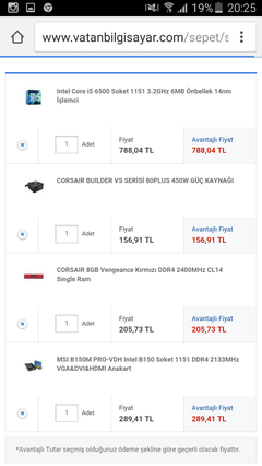  Max 1500 tl skylake işlemci + tam + anakart + psu