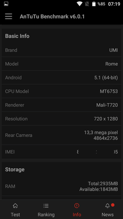  UMİ ROME 4G LTE 5.5 Inch 3GB RAM 64-bit MediaTek MT6753 çipset 1.3GHz Octa-core