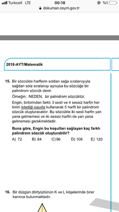 Ayt 2018den palindrom sorusu