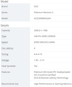 █ [SATILIK / iNDiRiM] OCZ Platinum Rev2.0 2x1GB DDR2 800Mhz CL4 PC6400 Ram