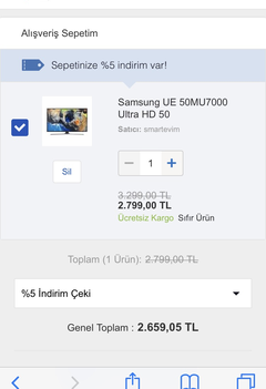 GİTTİGİDİYOR SAMSUNG 50MU7000 2659 TL+100 TL MAXİPUAN