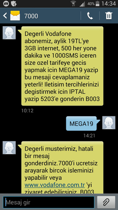  Vodafone HY 500DK + 1000 SMS + 3 GB 25 ₺