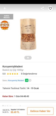 1KG Çiğ BADEM içi 24.29 TL Sömürdük Tükendi..,