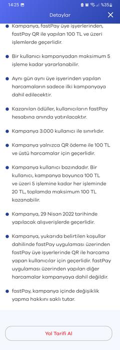 fastpay bugun odemelerinizde 100/20. toplam 100 tl