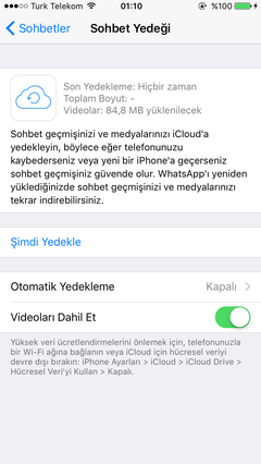  Whatsapp iCloud yedekleme yapmıyor