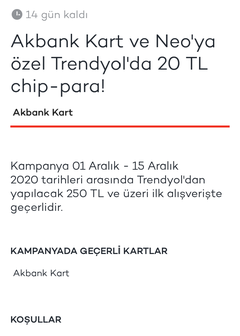 Akbankkart Trendyol 250/20 chippara