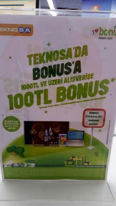 Teknosa bonus kampanyası 1000 üstü 100 TL bonus 17-18haziran