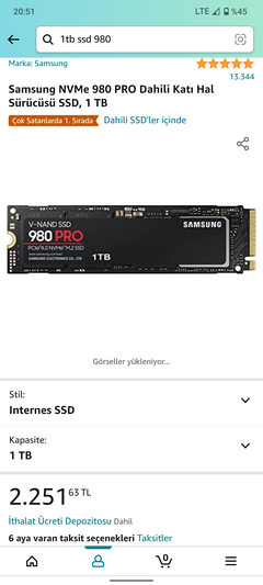 SATILIK - SIFIR 1 TB M2 SSD - SAMSUNG 980