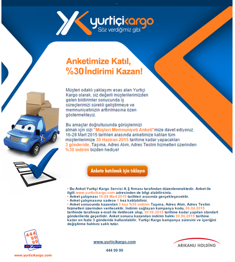 Yurtiçi Kargo Memnuniyet Anketi %30 indirim