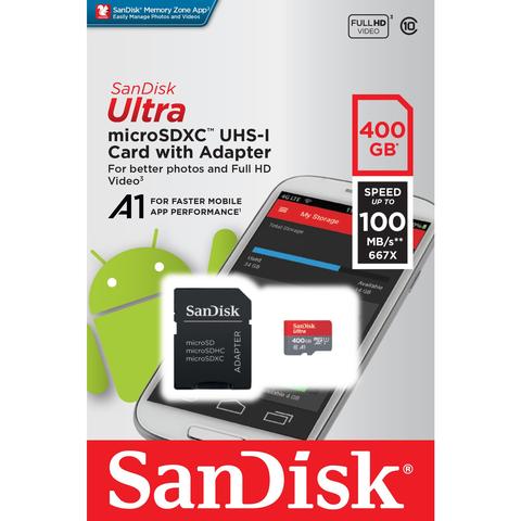 SanDisk Ultra 400GB 100MB/S Class 10 microSDXC Hafıza Kartı + Adaptör
