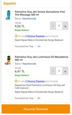 Hepsiburada 2 adet palmolive duş jeli 15.97 tl (Bitti)