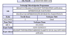  Bilkent Üniversitesi 2013 Girişliler