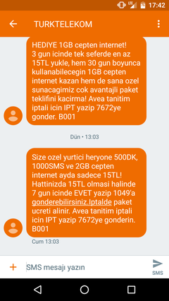 Türk Telekom 500 DK 1000 SMS 2 GB 15 TL