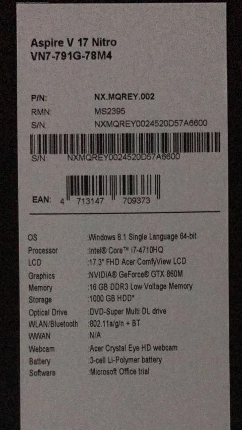 Satılık acer aspire v17 nitro