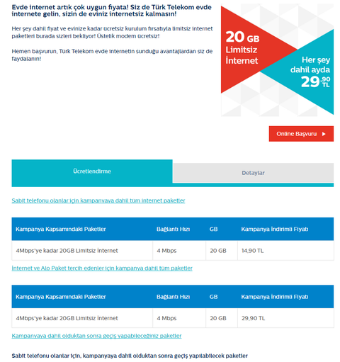 Türk Telekom'dan İnternetsiz Ev Kalmasın Paketi 4 Mb 29 TL