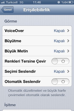  İphone 4s erişilebirlik ayarları